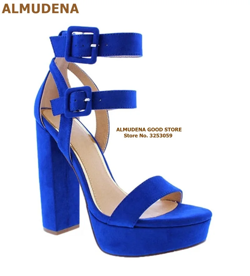 彩虹条粗跟水台双带扣凉鞋 (6)