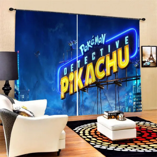 Color-2 Pikachu 3D печать спальня гостиная шторы на окна 2 панели японского аниме мультфильм плотные шторы на заказ размер шторы - Цвет: Color-2
