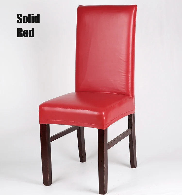 Solid Red 6 шт./лот, бытовые водонепроницаемые и маслостойкие чехлы для стульев из искусственной кожи, маленькие растягивающиеся Чехлы для домашних обеденных стульев, красный/белый/черный/кофейный - Цвет: Solid Red
