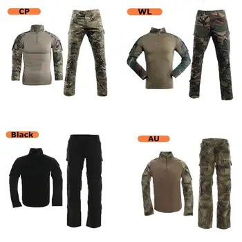 

New Training Combat Clothes Set Tactical Camouflage Army Combat Cargo Pants Long Sleeve T-shirts with Knee&Elbow Pads Suit