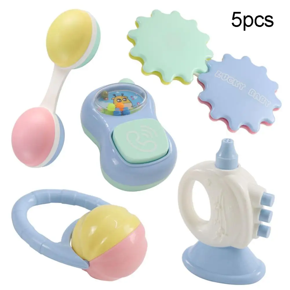 

5Pcs/Set Newborn Baby 0- 12 Months Teether Toys Rattle Horn Development Rattle Toy Lovely Hand Shake Bell Ring Baby Rattles Toys