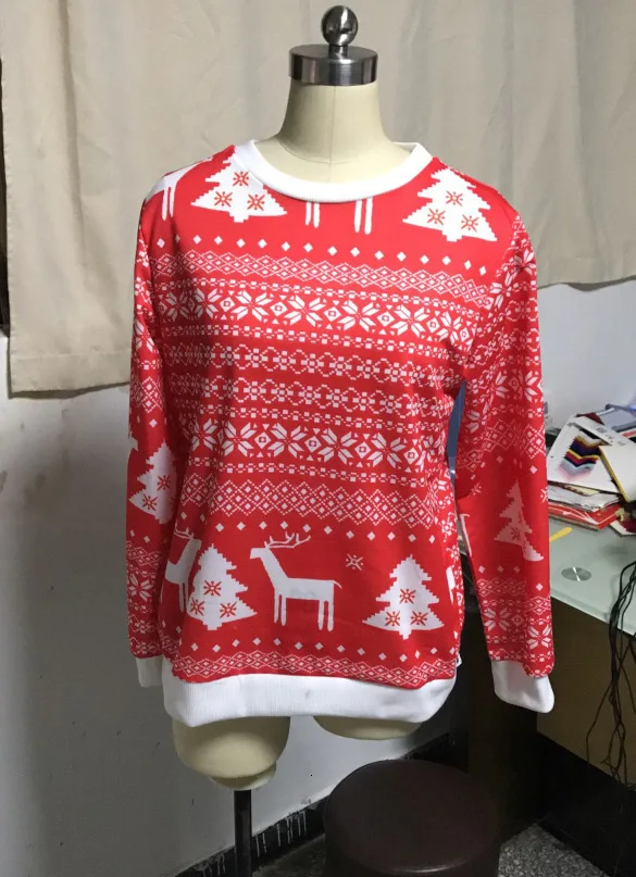 Women Christmas Sweater Fashion Reindeer Printed Slim Jumper Sweaters Casual Long Sleeve O-Neck Pullovers X-mas Gifts