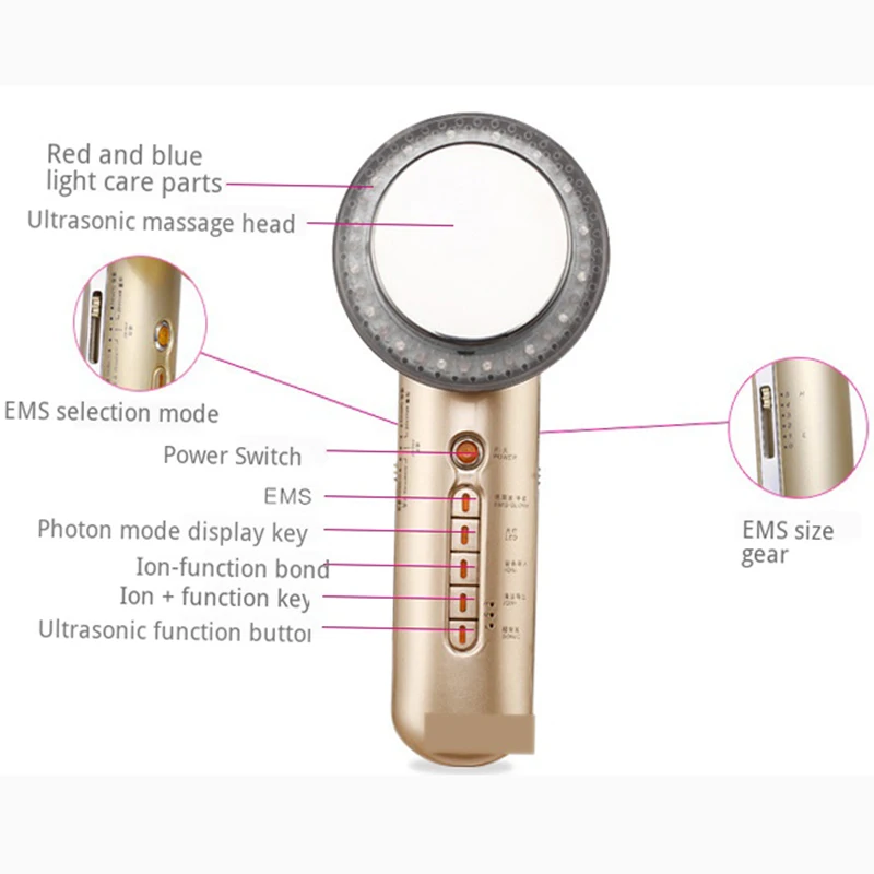 Ultrasonic Ion Beauty Equipment LED Light Skin Rejuvenation TENS Lifting Face Slimming Body Apparat - 4000579020685