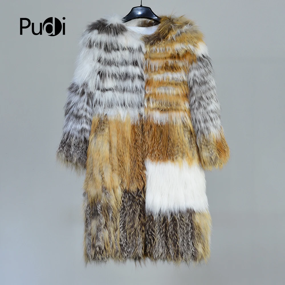 

Pudi CT813 Winter New Fashion women's genuine fox fur knit warm coat Multiple colors girl's jackets sweaters long coats
