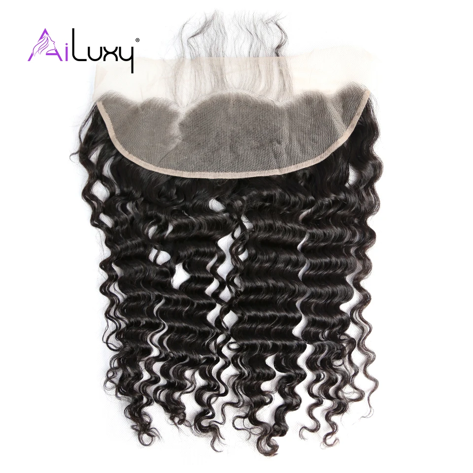 

Ailuxy OneCut Hair Peruvian Virgin Hair Swiss Transparent Lace Frontal Deep Wave Medium Brown Lace Frontal 13x4 100% Human Hair