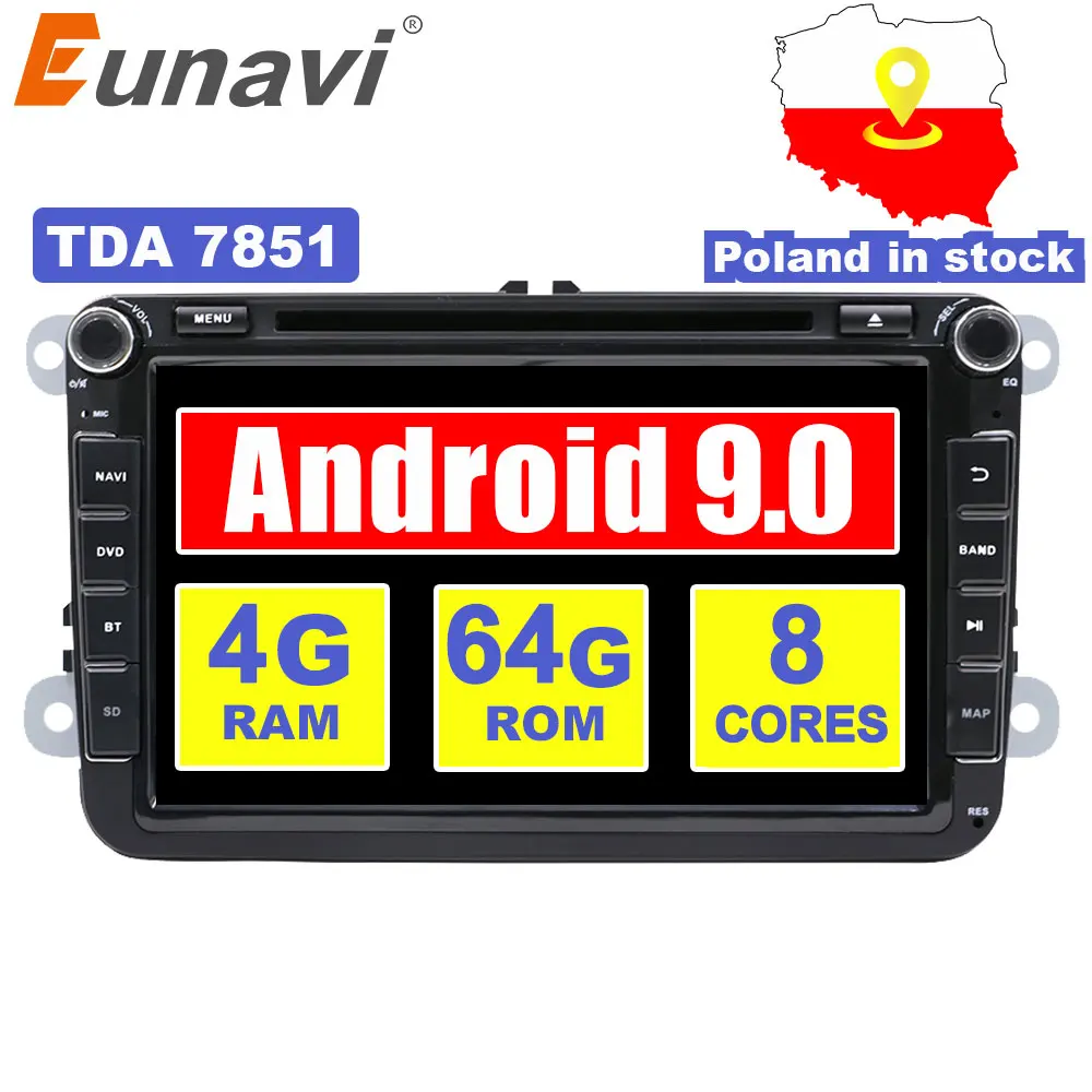 Eunavi 2 Din Android 9 Автомобильный dvd радио плеер gps для Volkswagen VW Polo Jetta Tiguan passat b6 cc fabia Skoda Octavia Sea Leon