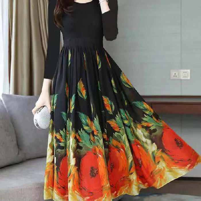 

Autumn & Winter Europe And America Hot Selling Dress Waist Hugging Large Sway A- line Skirt Three-quarter-length Sleeve Casual L