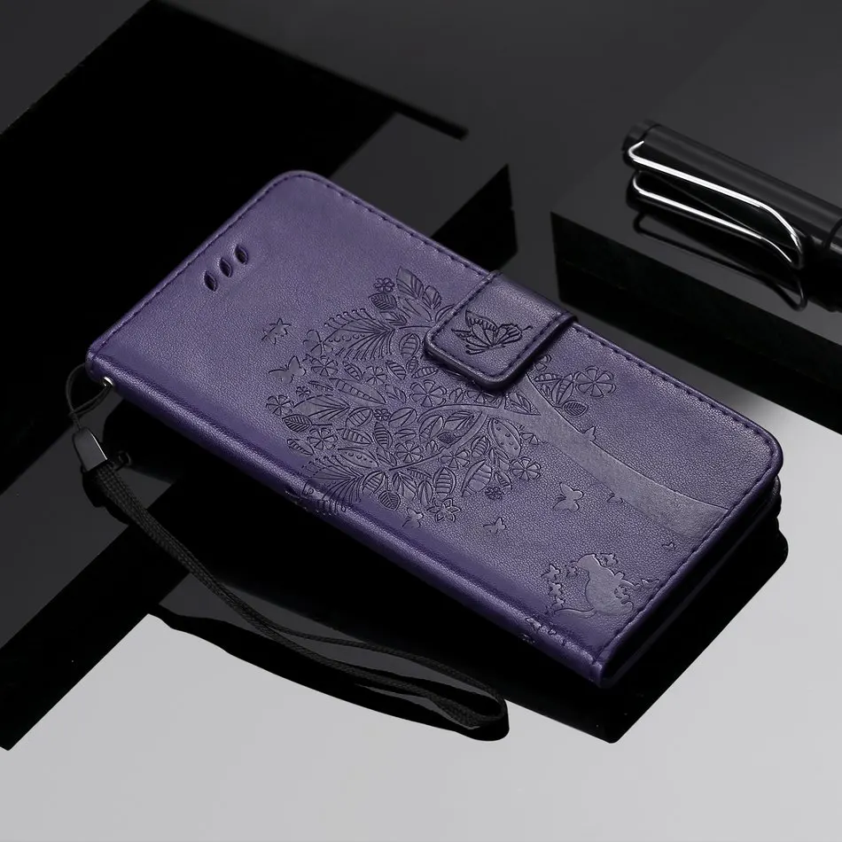 Чехол для iPhone 11 Pro Max, чехол с изображением кошачьей елки для apple XR X XS 6S 7 8 Plus, милый кожаный чехол 5C 5S SE Touch 5 6, флип-сумки E06F - Цвет: Purple
