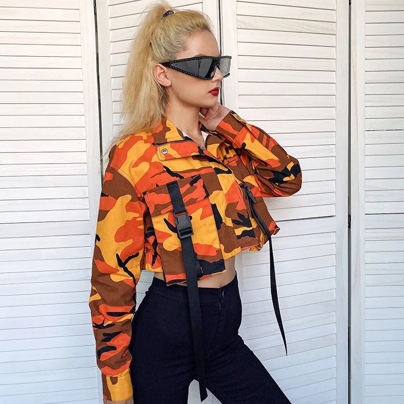 HEYounGIRL камуфляж принт для погрузочных работ джинсовая куртка Для женщин камуфляжная Толстовка Harajuku пальто, женские, повседневные, свободные укороченные жакеты в уличном стиле