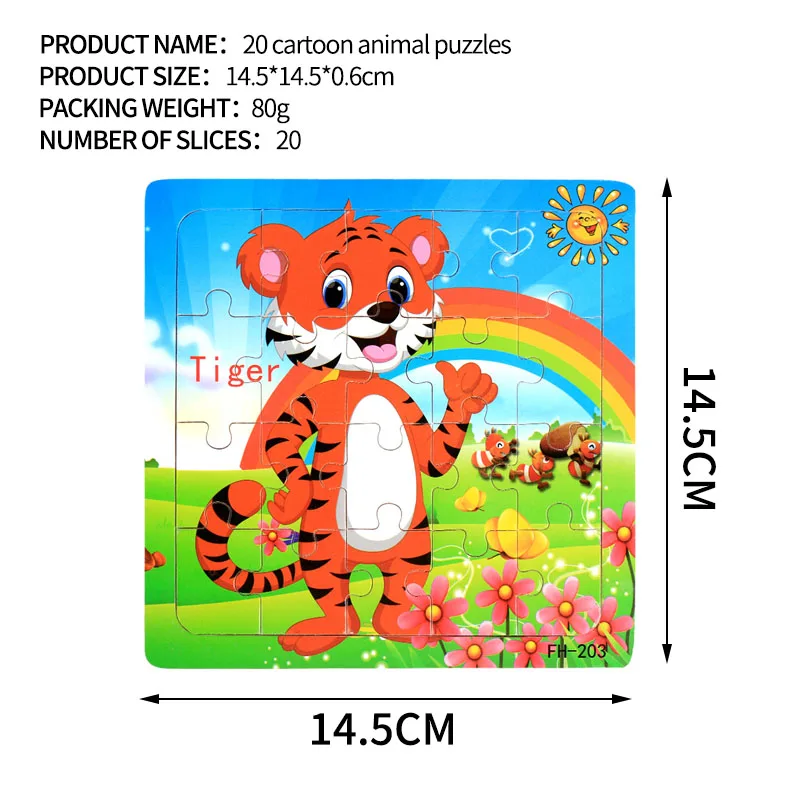 203 14.5x14.5cm Wooden Puzzle Toy Animals Cow Rabbit Fruits Vehicle Baby Cartoon Jigsaw Puzzles Toys for Children Kids Xmas Gift - Color: 203