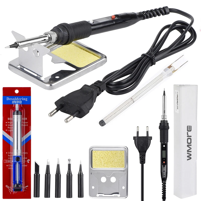 

WMORE Electric soldering iron kit LCD 80W 110V 220V Temperature adjustable Welding solder repair tool soldering tips pump heater
