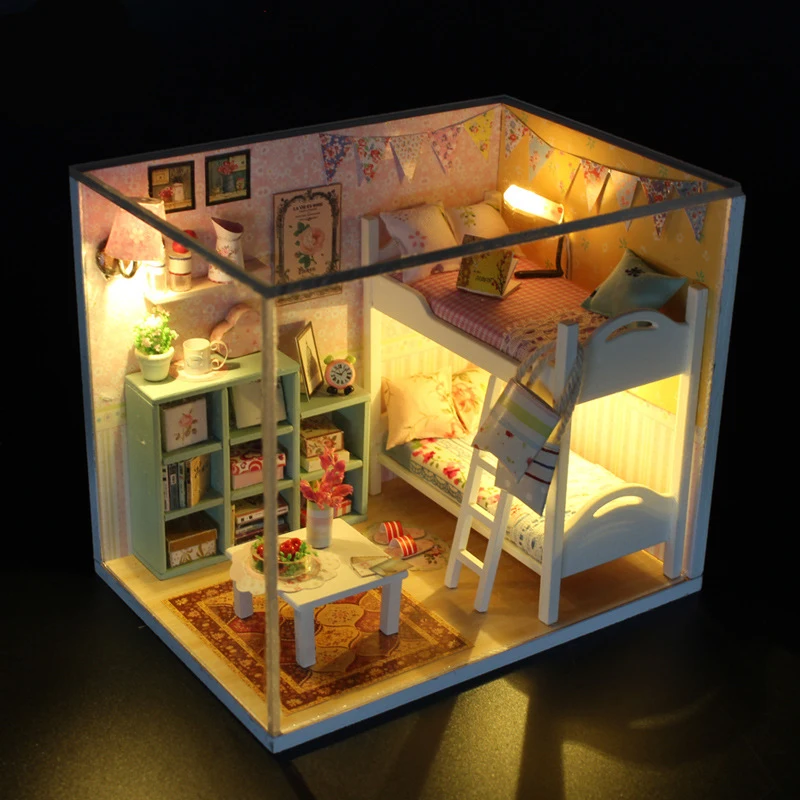 DIY Miniaturpuppenhaus Handmontiertes Modell Cottage No Dust Cover 