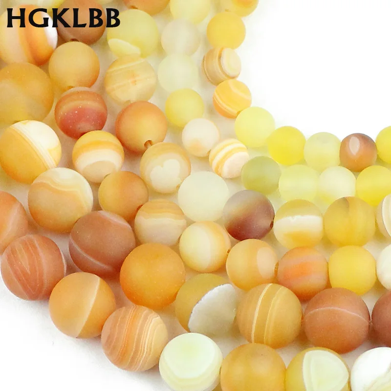 Бусины Из Натурального сердолика HGKLBB с желтой матовой полосой оникс 6/8/10 мм