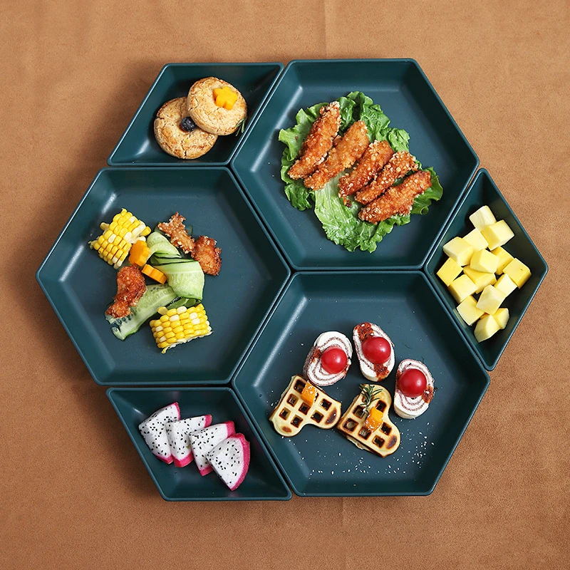Creative Wheat Straw Plates Unbreakable Dinner Plates Polygon Plate Food Fruit Snack Flavor Plate Dishwasher Microwave Safe