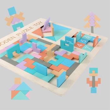 

3 IN 1 Multifunction Wooden Tetris Puzzles Tangram Sudoku Toys Jigsaw Board Early Childhood Game Toy For Kids Baby