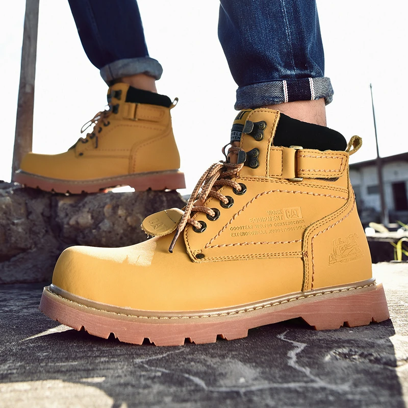 Botines de piel para hombre, zapatos impermeables, cálidos, estilo militar, el trabajo, para Otoño e Invierno|Botas de seguridad y de trabajo| - AliExpress