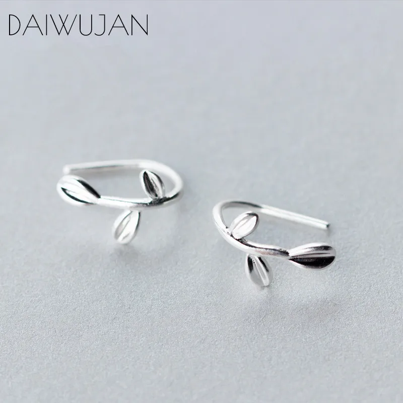 DAIWUJAN, простые, 925 пробы, серебряные, модные, клипса на ухо в виде листьев, серьги-Крючки для женщин, ювелирные украшения, вечерние, Bijoux