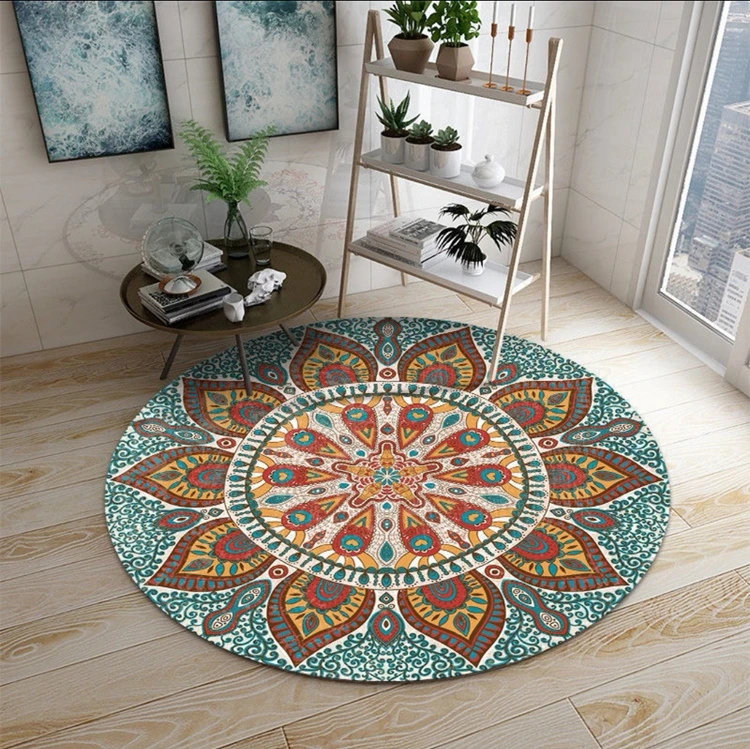Waliicorners Retro Round Rug Decor Coffee Table Mat Bedroom Computer Chair Floor Protective Rug Mandala Printed Carpet 9 H6ac65b7cc19e4054ad5a11965f30cba86