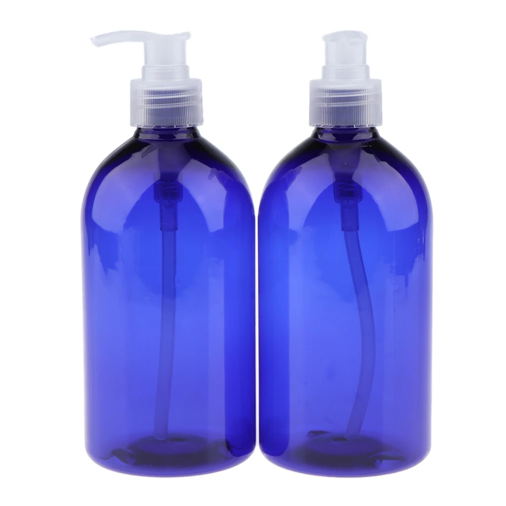 2x BPA-Free Containers for Shampoo, Lotions, Liquid Body Soap, Creams, Aromatherapy (17 ounce, Amber Blue)