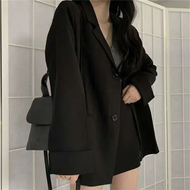 Black Formal Business Blazers Women Elegant Straight PopularSpring Office Ladies England Style Retro Solid Long Sleeve Tops