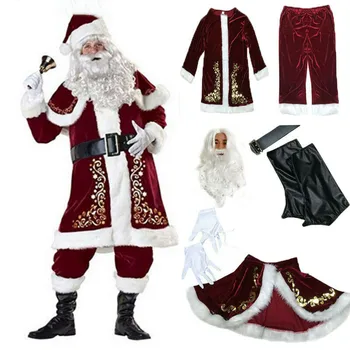 

Santa Claus Suit Adult Deluxe Velvet Christmas Costume Fancy Dress Full 9PCS Set