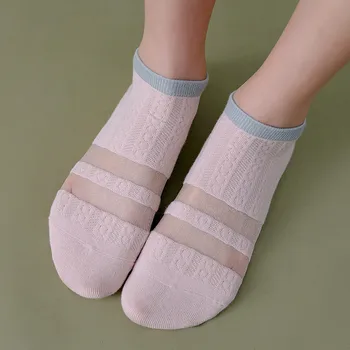 

Crystal Silk Cotton Lace Mesh Boat Socks Women's Short Summer Socks Female Thin Low Cut Women Nylon Transparent Sock