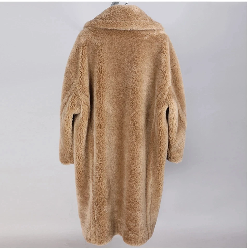 Зима пальто с мехом новая высокая мода женская плюшевый мишка икона парка X-Long негабаритное пальто толстая теплая верхняя одежда свободная одежда