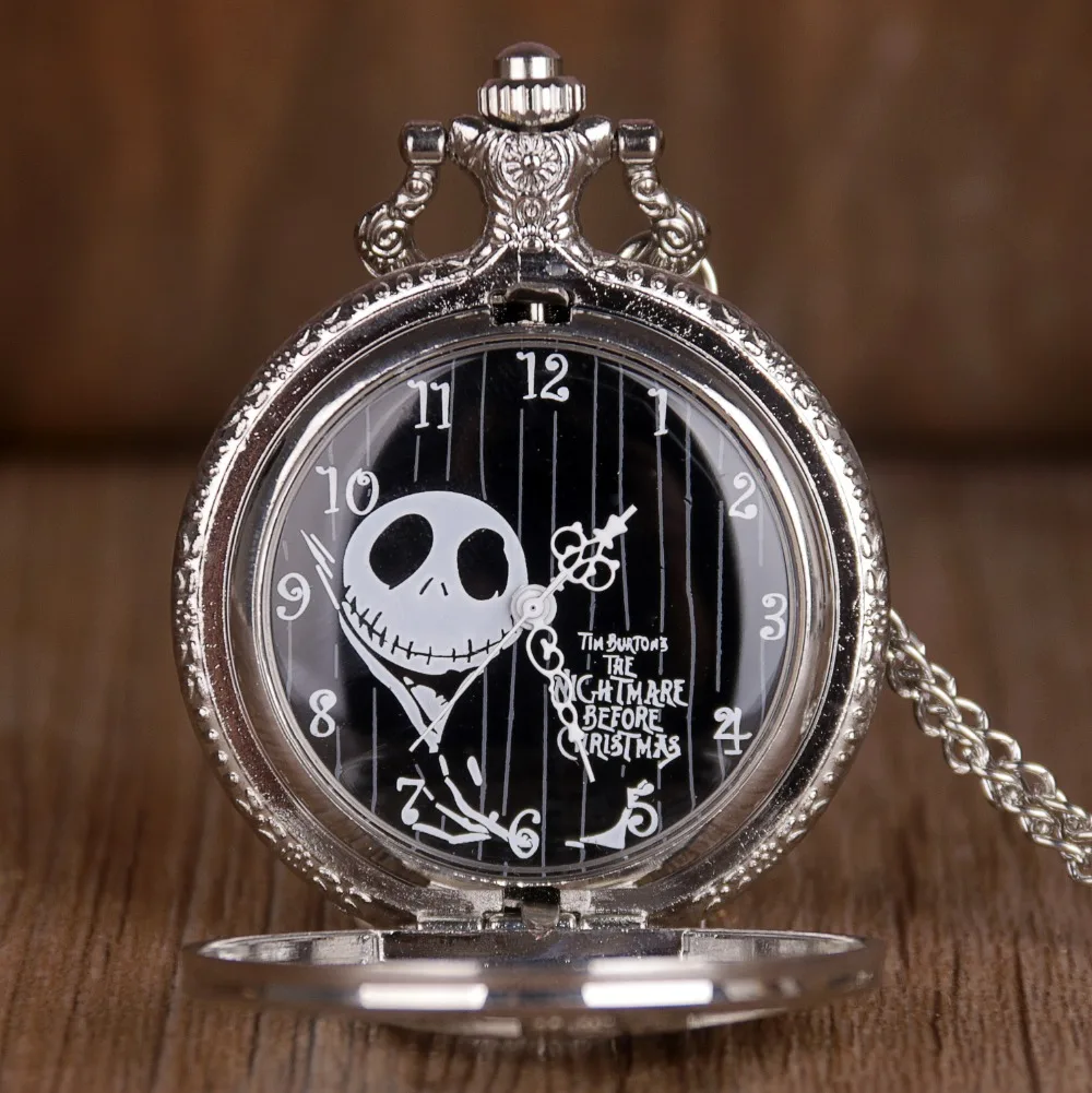 Винтажные серебряные часы "Ночь перед Рождеством", кварцевые карманные и брелоки с цепочкой, подарок для мальчиков и женщин, унисекс