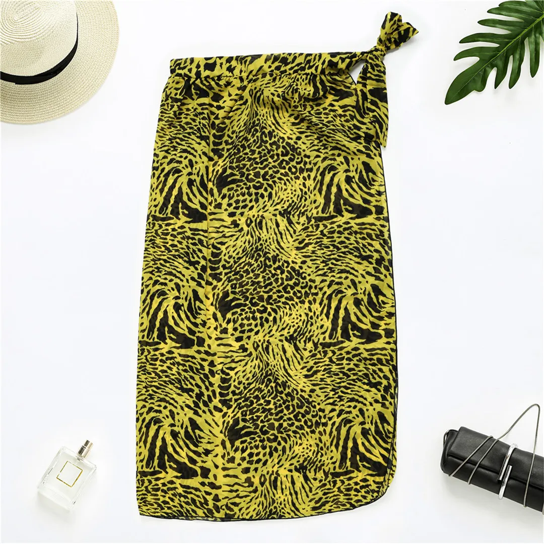 long sleeve beach dress Sexy Leopard Printed Sarong Beach Cover Up Cover-ups Beach Dress High Slit Skirt Summer Beach Wear Beachwear Female Women V3179 swim suit coverups