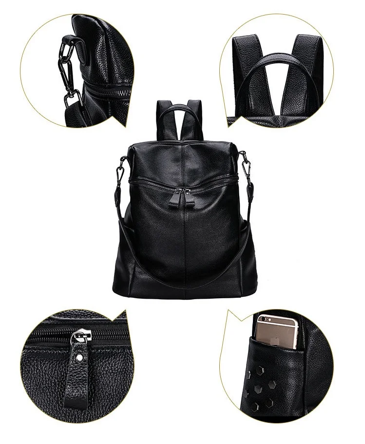 Высококачественный кожаный рюкзак из натуральной кожи, женский рюкзак Mochila Feminina на молнии, однотонный кошелек, рюкзак для книг C1163