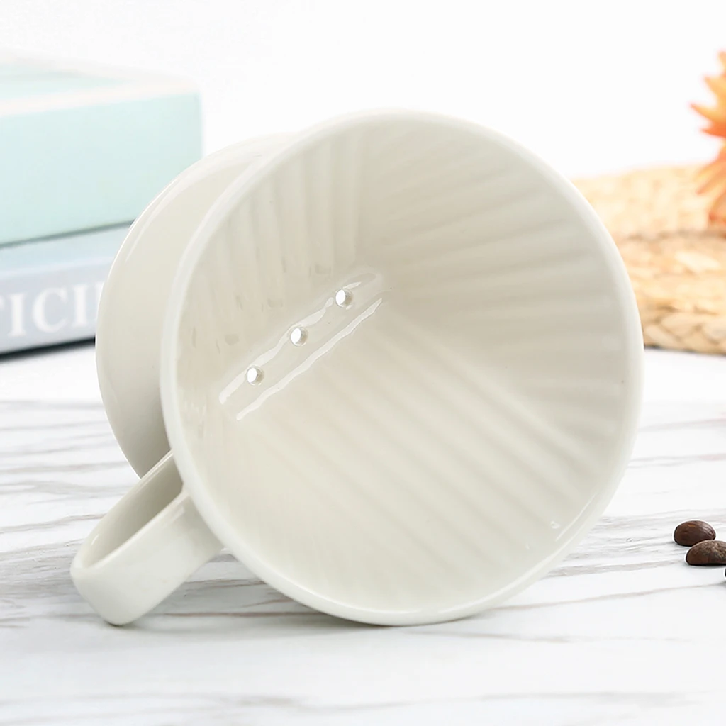 

1x Pour Over Coffee Dripper Ceramic Coffee Maker with with Base White