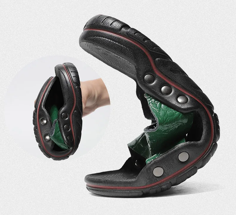 Summer Men's Slippers Genuine Leather Breathable Slippers Sandals Luxury Classics Men Flip Flops Outdoor Moccasins Soft Shoes