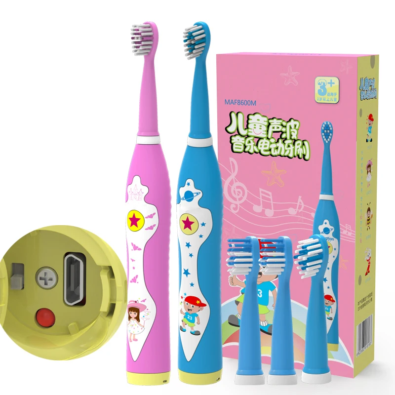 LSJHA-cepillo de dientes eléctrico para niños, cepillo de limpieza Dental ultrasónico, recargable con música