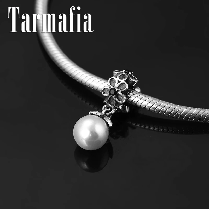 

New 925 Sterling Silver Flowers and pearl Charm Pendant Beads Fit Original Pandora Charm Pendant Bracelet Elegant Jewelry making