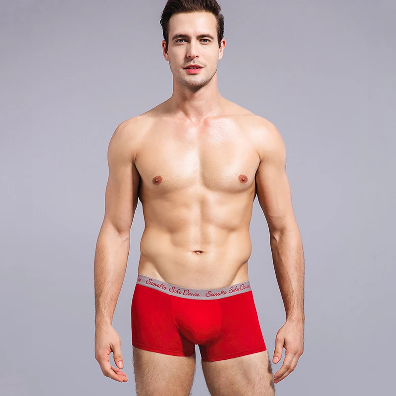 Boxers 4Pcs/lot Male Panties Cotton Luck Red Men's Underwear Boxers Breathable Man Solid Underpants Fashion Comfortable Shorts 2