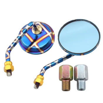 

10mm Blue Square Motorcycle Scooter Round Rear View Mirror Handlebar Mount Side Mirrors Universal