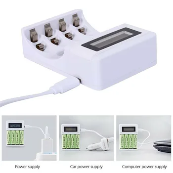 

4-slot Smart Battery Charger Suitable For AA/AAA/NiCd/NiMh Rechargeable Battery Station with Blue Backlit LCD Display Accessory