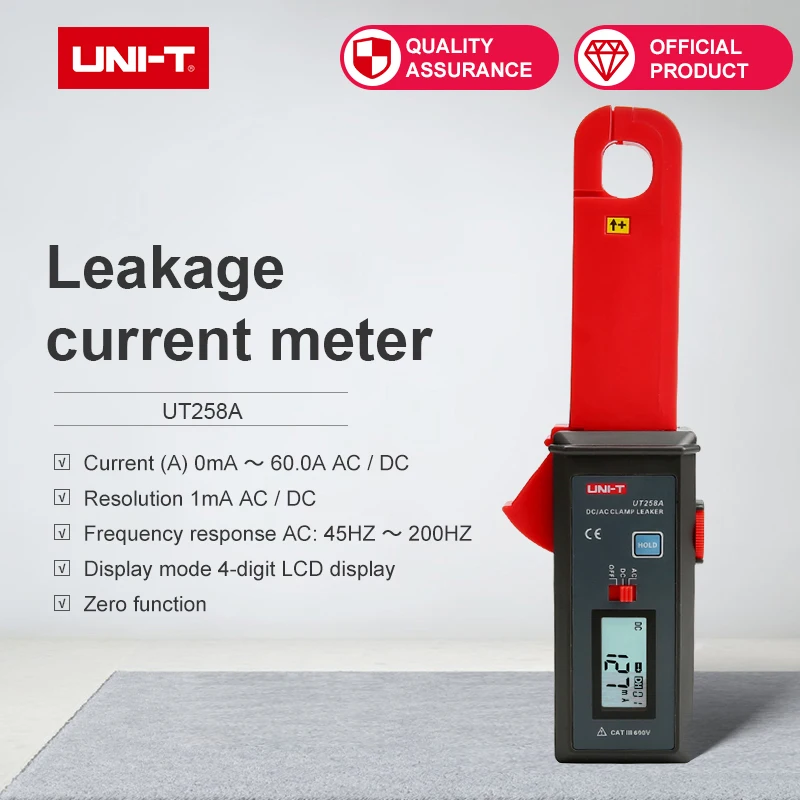 

AC/DC Leakage Clamp Meter 0mA~60A AC/DC leakage current with zero mode Data Hold Non Contact Tester RS-232 interface UT258A