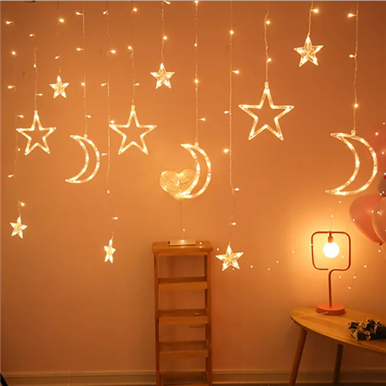 

3.5M Curtain Lights Christmas Led String Fairy Lights Moon Star Garlands Lamp 100-240V for Wedding Holiday Party Decoration