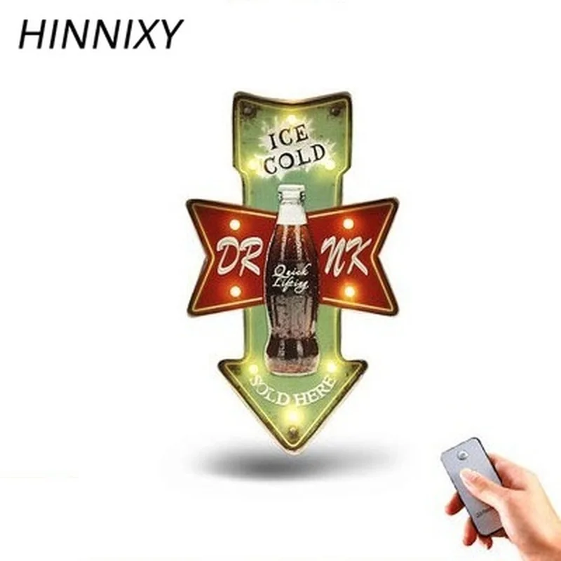 

Hinnixy Remote Control Wall Lamp Cola Cake Food Catching Sign Night Lights Bar Restaurant Wall Vintage Decoration Light Fixtures