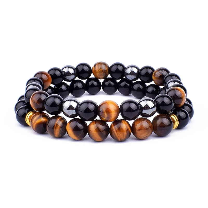 Tiger Eye Ossidiana Ematite Bracciali Uomo Moda Pietra Naturale Tripla Protezione Bracciali Salute Equilibrio Guarigione Gioielli Anima