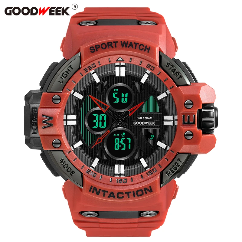 

GOODWEEK Multi-function Military Man Sport Watch Waterproof Shock Resitant Led Digital Watch Dual Display Watches Reloj Hombre
