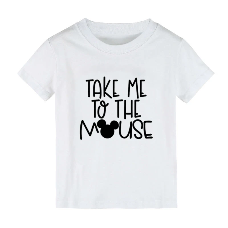 Детская футболка с принтом «Take Me To The mouse» рубашка для мальчиков и девочек детская одежда для малышей забавные уличные футболки FF-9 - Цвет: Белый