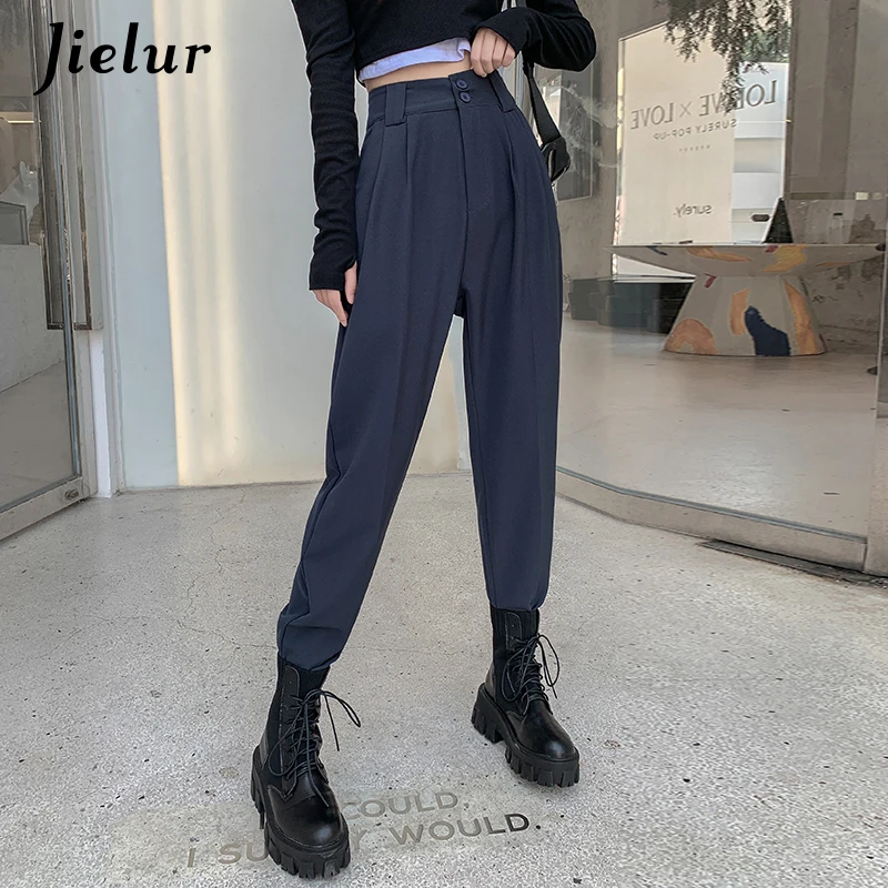Jielur Fashion Suit Women Pants High Waist Cargo Pants for Woman Boyfriends Casual Cool Black Khaki Trousers Hipster S-XL Zipper