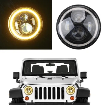 

LEEPEE 7inch LED Car Headlight Angle Eyes 80W Daytime Running Light Headlamp Assembly Turn Signal Lamps High Low Beam DRL
