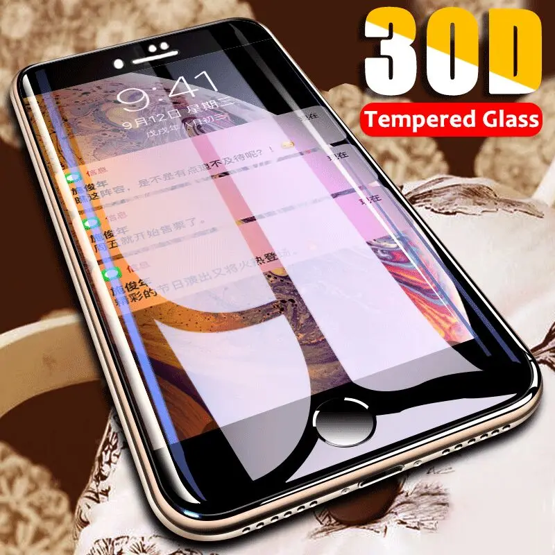 

30D Curved edge Protective Glass On The For iPhone 7 8 6 6S Plus Tempered Glass Full Cover For X XR XS Max Screen Protector Film