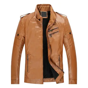 

New Arrivals Men's PU Leather Jacket Autumn Winter Fashion Stand Collar Plus velvet Warm Motorcycle Jacket Male Jaqueta de couro