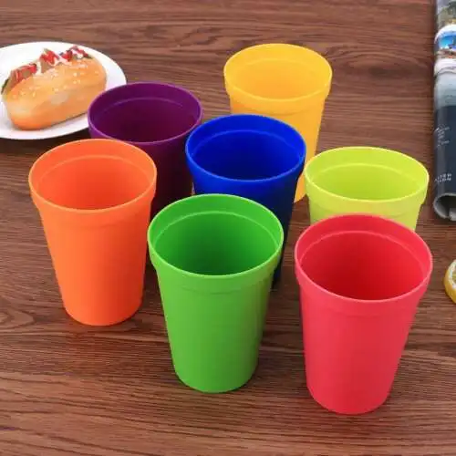 7Pc Kids Mug Plastic Drink Cups Iced Coffee Juice Liquid Beaker Lid Party Water Battle Set Of 7 Reusable Travel Modern 4