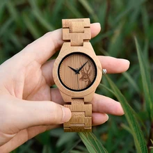 BOBO BIRD E04 Women's Elk Deer Design Dial Fashion Bamboo Watch Japan Quartz Band Watches As Best Gift For Ladies Relojio