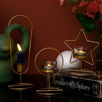 

Nordic Golden Candle Holders Tray Aromatherapy Candle Cup Candlelight Dinner Decorations Handicrafts Iron Desktop Ornaments